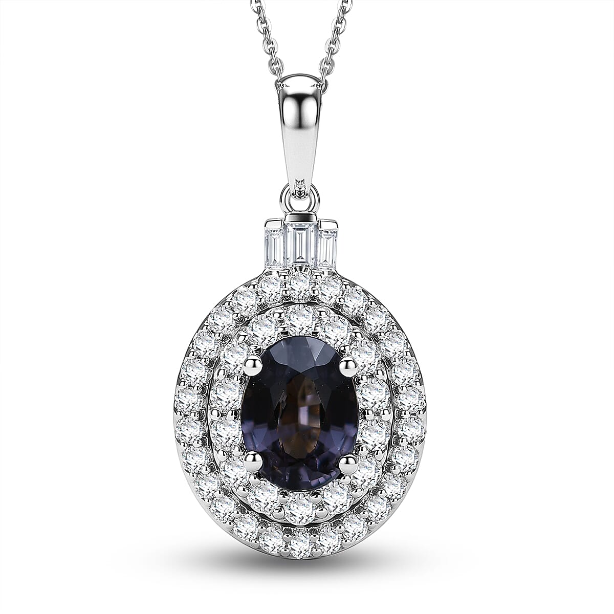 Certified & Appraised D'Joy Premium Platinum Spinel and Moissanite 2.10 ctw Pendant Necklace in Rhodium Over Sterling Silver 20 Inches