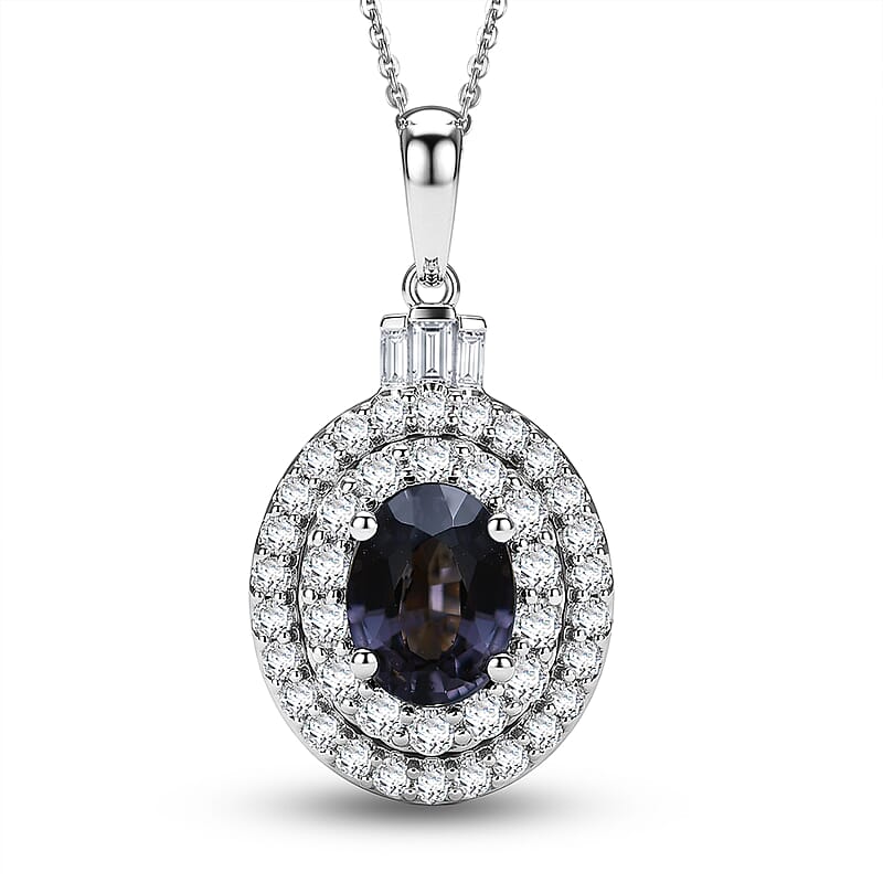Certified & Appraised D'Joy Premium Platinum Spinel and Moissanite 2.10 ctw Pendant Necklace in Rhodium Over Sterling Silver 20 Inches