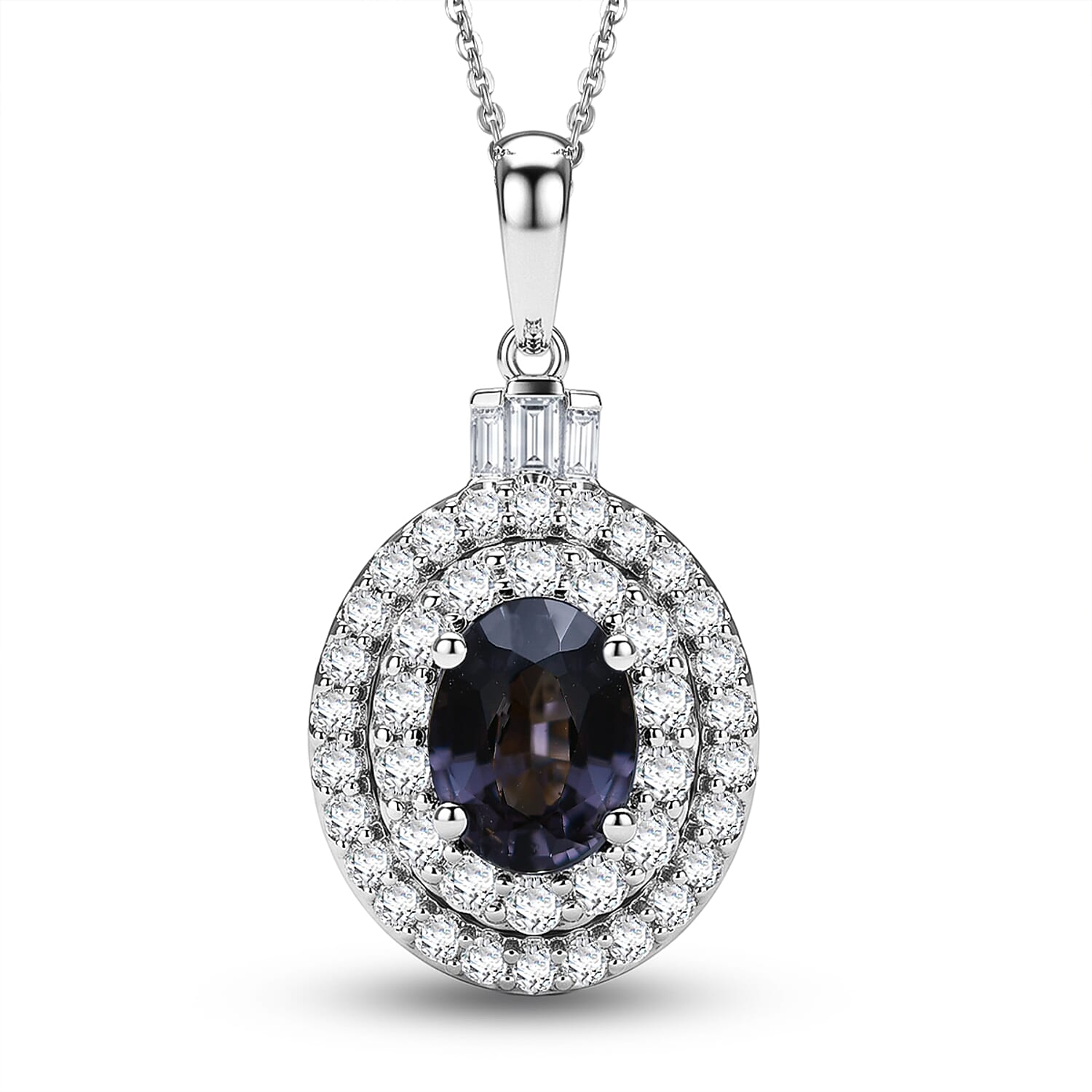 Certified & Appraised D'Joy Premium Platinum Spinel and Moissanite 2.10 ctw Pendant Necklace in Rhodium Over Sterling Silver 20
