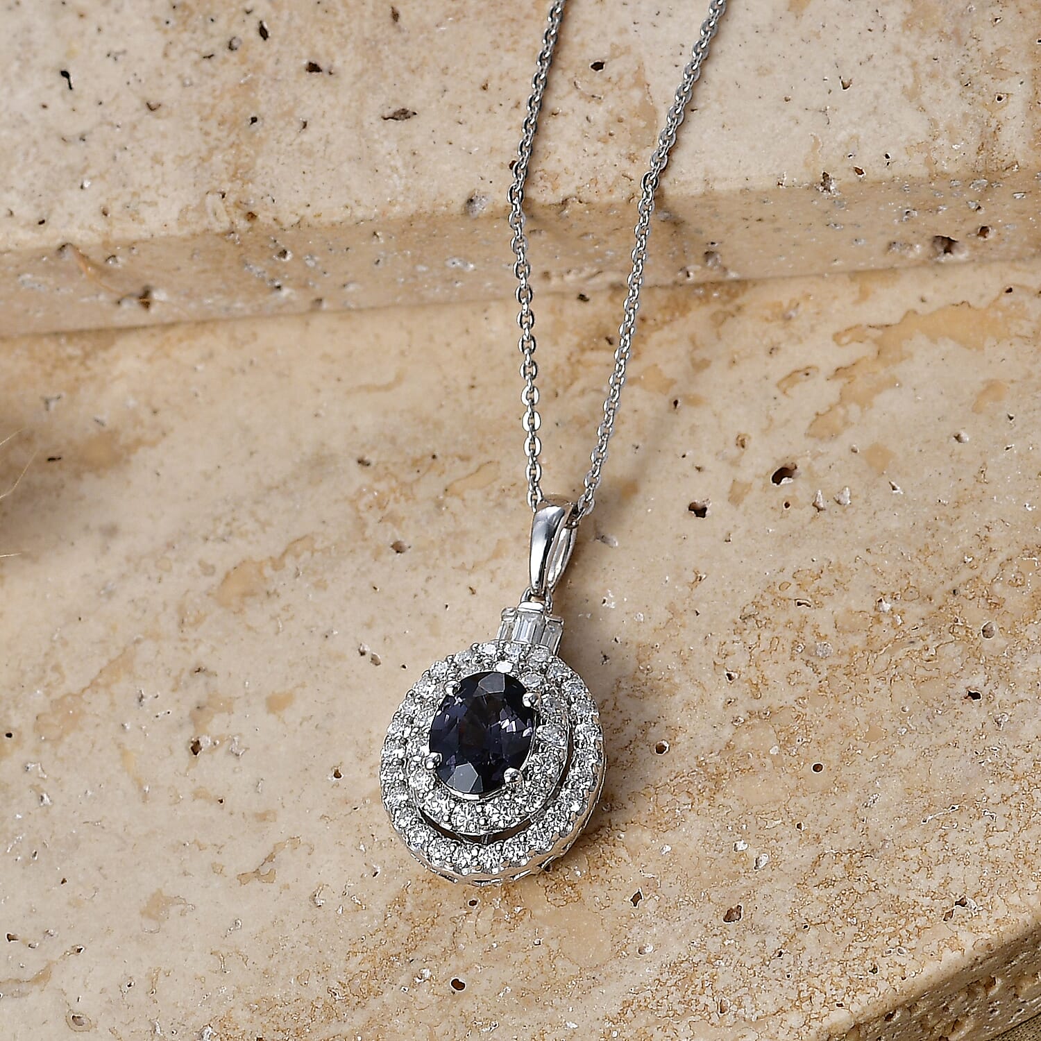 Certified & Appraised D'Joy Premium Platinum Spinel and Moissanite 2.10 ctw Pendant Necklace in Rhodium Over Sterling Silver 20 Inches