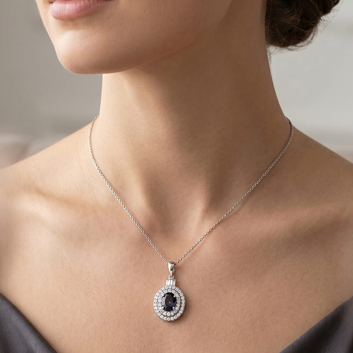 Certified & Appraised D'Joy Premium Platinum Spinel and Moissanite 2.10 ctw Pendant Necklace in Rhodium Over Sterling Silver 20 Inches  image number 2
