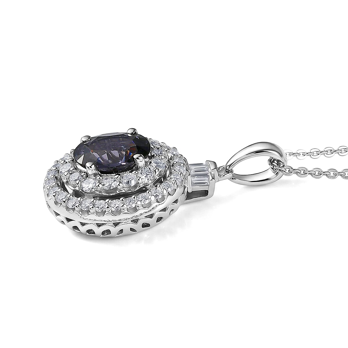 Certified & Appraised D'Joy Premium Platinum Spinel and Moissanite 2.10 ctw Pendant Necklace in Rhodium Over Sterling Silver 20 Inches  image number 3