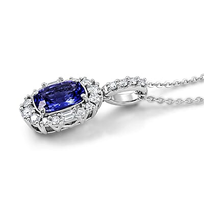 Certified & Appraised D'Joy Premium Tanzanite and Moissanite 1.85 ctw Pendant Necklace in Rhodium Over Sterling Silver 18 Inches