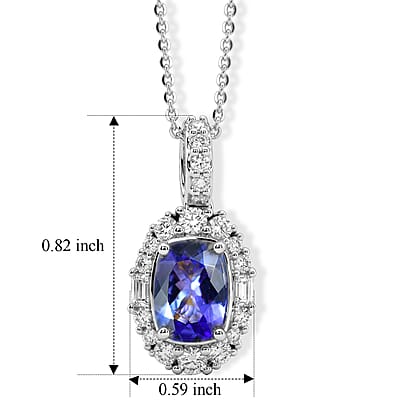 Certified & Appraised D'Joy Premium Tanzanite and Moissanite 1.85 ctw Pendant Necklace in Rhodium Over Sterling Silver 18 Inches