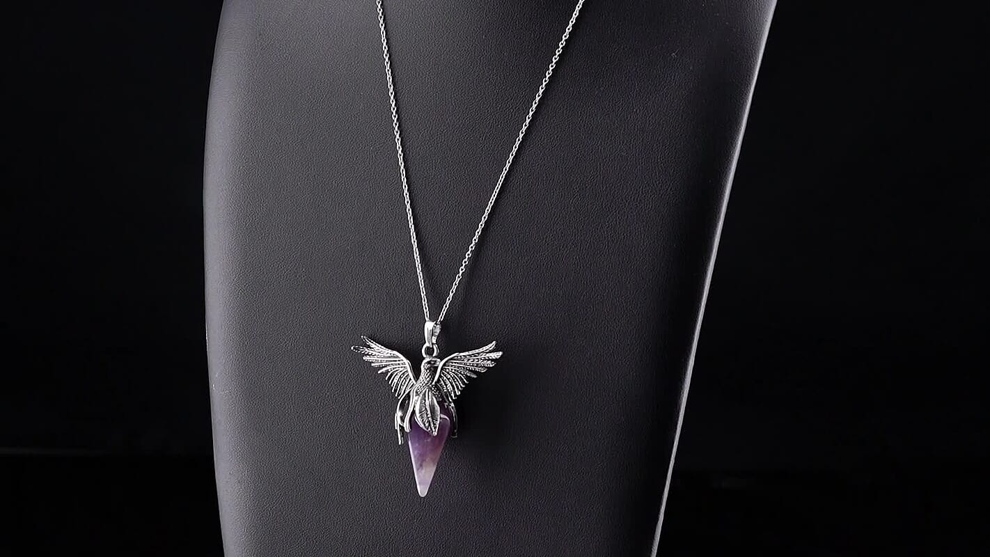 African Amethyst Pendant in Silvertone with Stainless Steel Necklace (20 Inches) 45.00 ctw 4491227