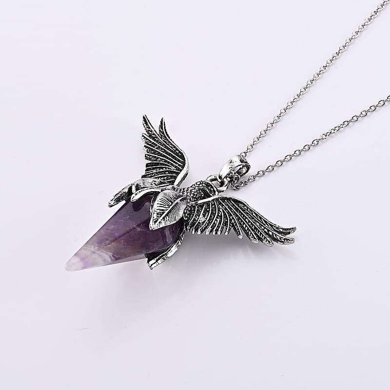 African Amethyst 45.00 ctw Pendant in Silvertone with Stainless Steel Necklace 20 Inches