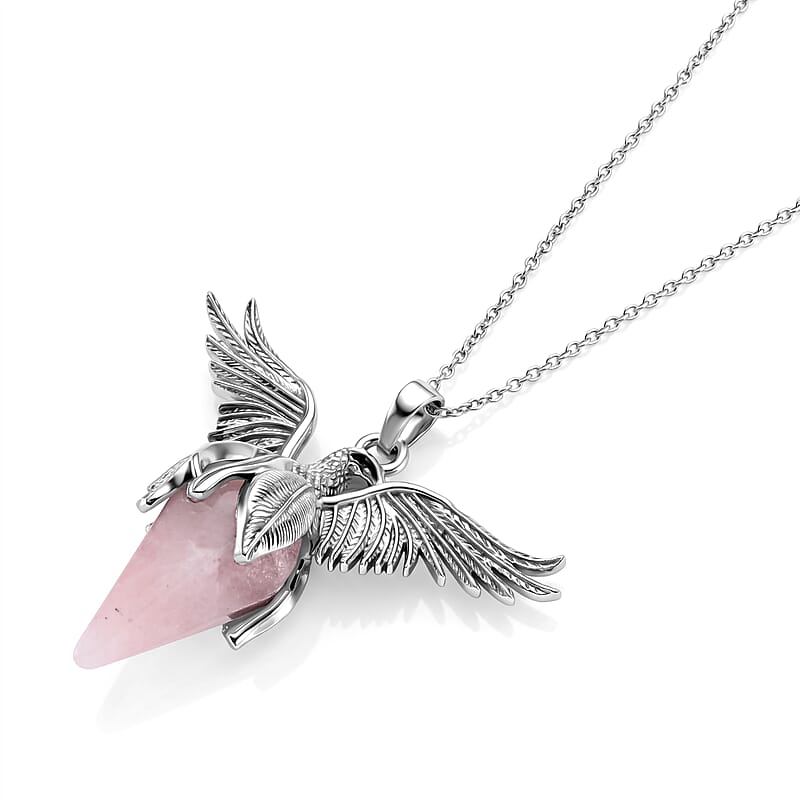 Galilea Rose Quartz 45.00 ctw Pendant in Silvertone with Stainless Steel Necklace 20 Inches