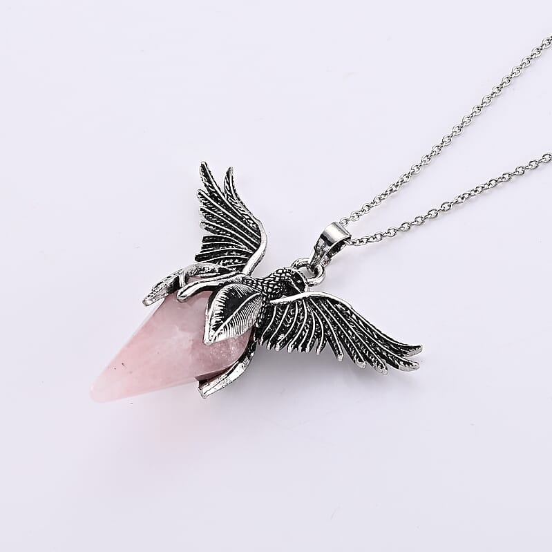 Galilea Rose Quartz 45.00 ctw Pendant in Silvertone with Stainless Steel Necklace 20 Inches