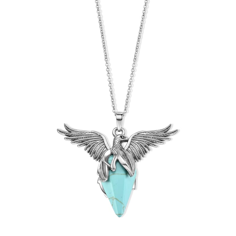 Blue Howlite 45.00 ctw Pendant in Silvertone with Stainless Steel Necklace 20 Inches