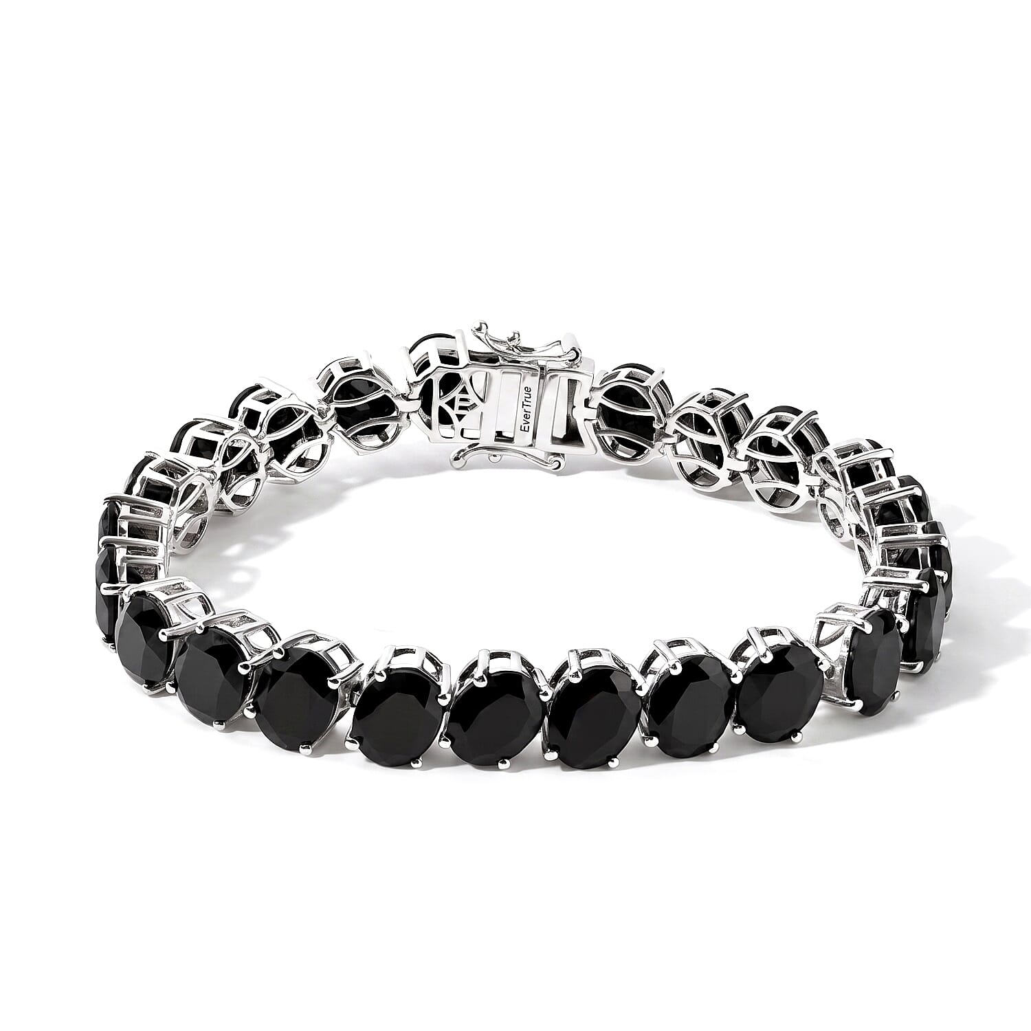 EverTrue Thai Black Spinel 57.20 ctw Bracelet (7.25In) and Solitaire Stud Earrings in Platinum Bond