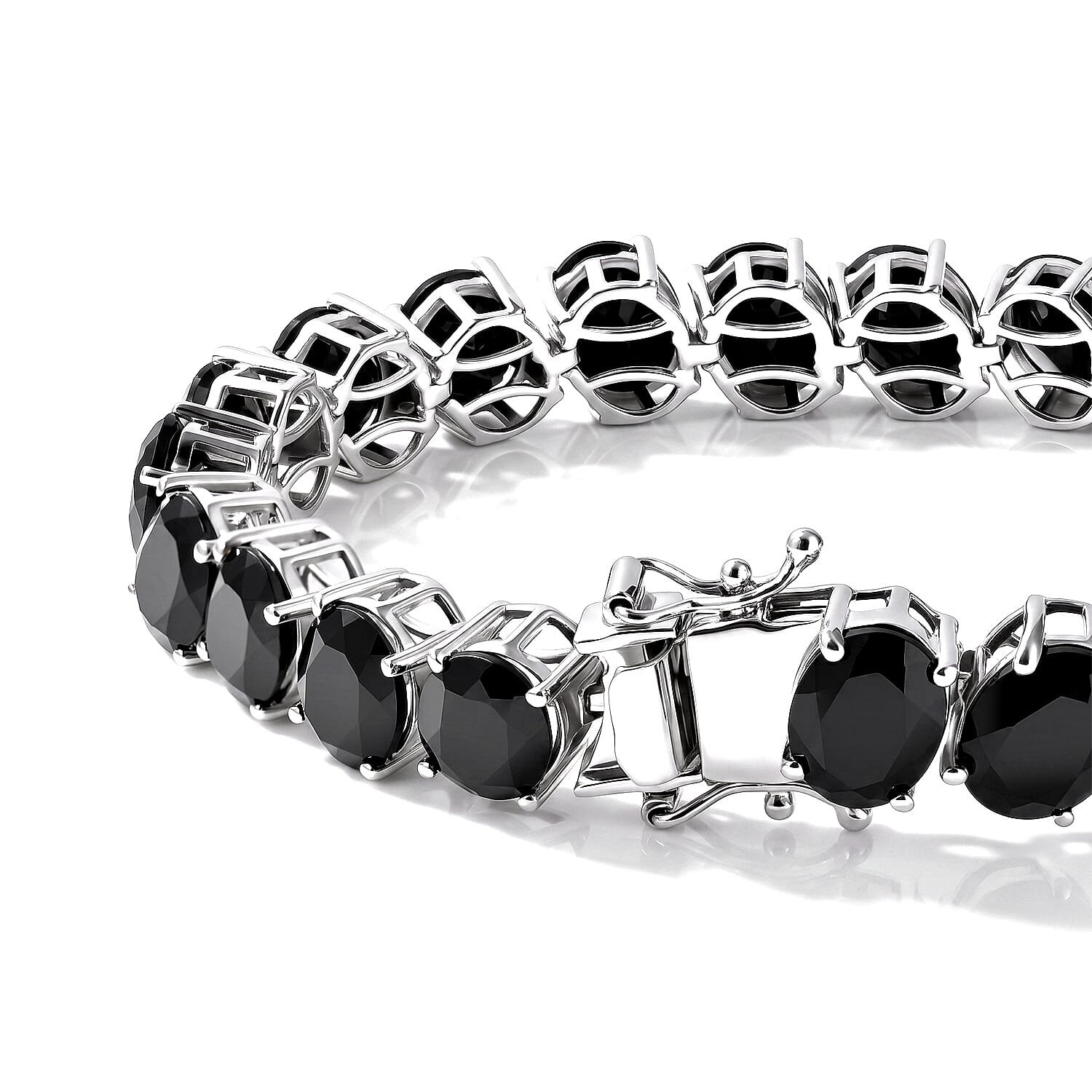 EverTrue Thai Black Spinel 57.20 ctw Bracelet (7.25In) and Solitaire Stud Earrings in Platinum Bond