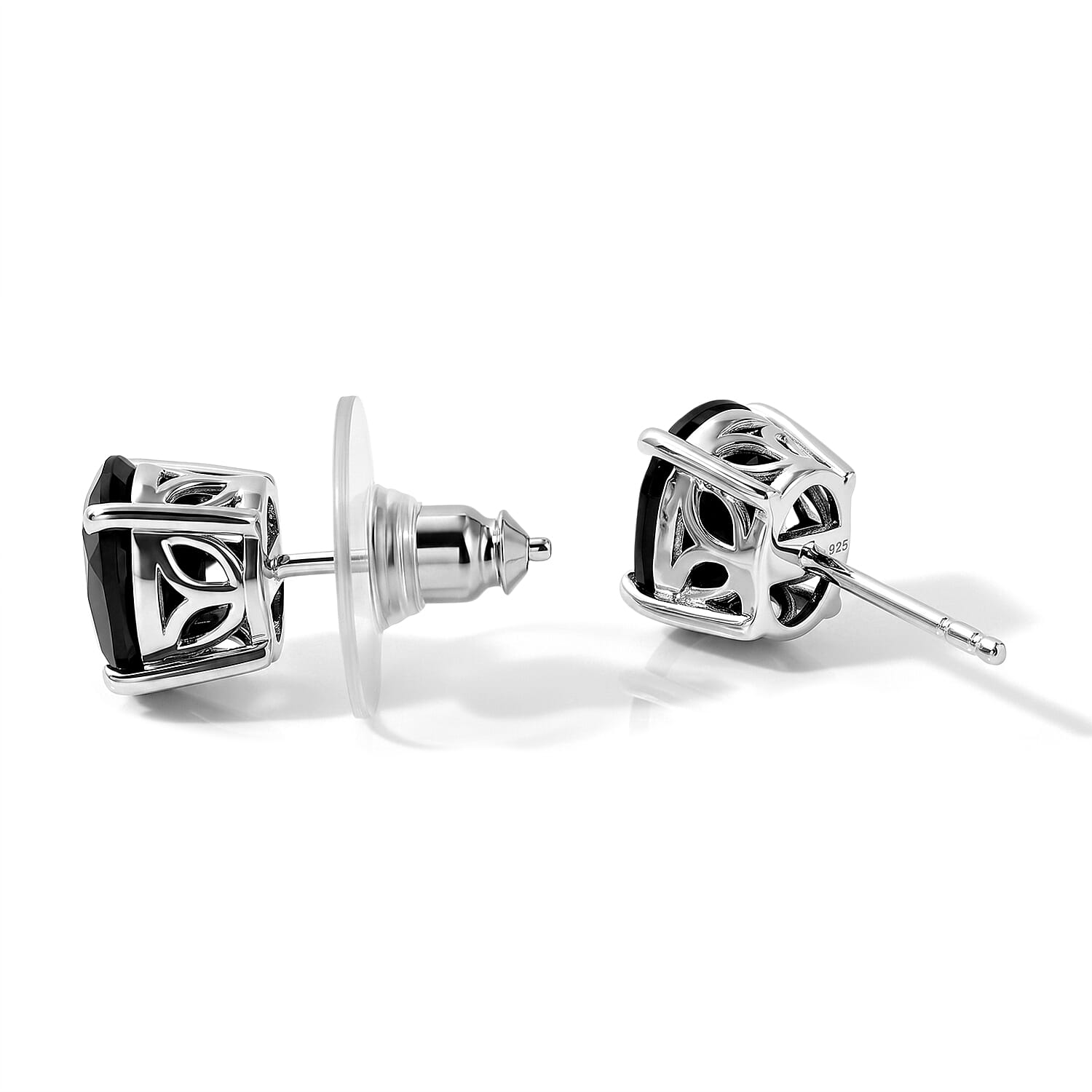 EverTrue Thai Black Spinel 57.20 ctw Bracelet (7.25In) and Solitaire Stud Earrings in Platinum Bond