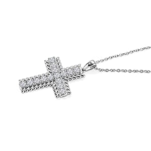 EverTrue Simulated Diamond Cross Pendant Necklace (20 Inches) in Stainless Steel