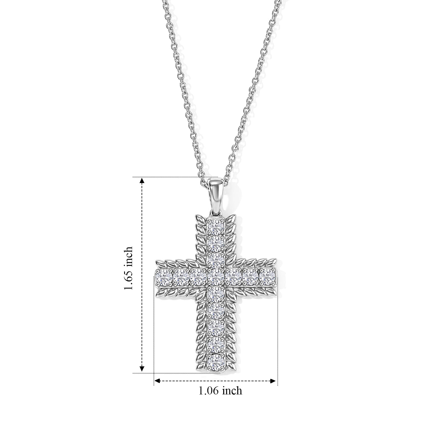 EverTrue Simulated Diamond Cross Pendant Necklace (20 Inches) in Stainless Steel