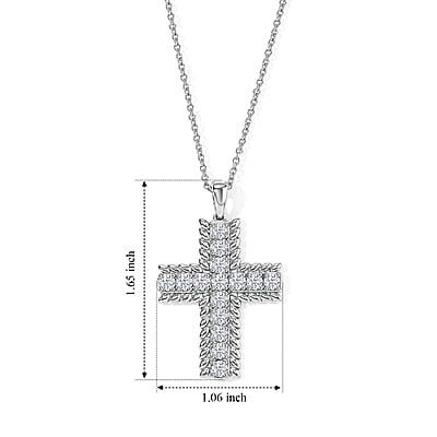 EverTrue Simulated Diamond Cross Pendant Necklace (20 Inches) in Stainless Steel