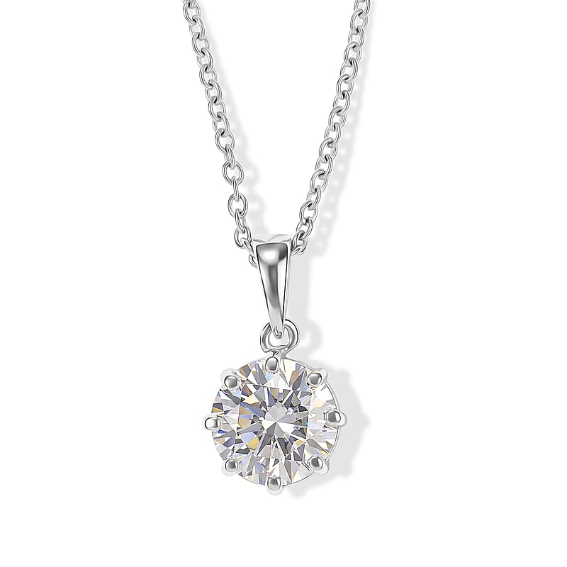 EverTrue Simulated Diamond Pendant Necklace in Stainless Steel 20 Inches