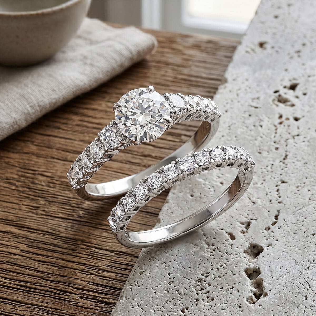 Luxuriant Lab Grown Diamond G-H SI1 2.00 ctw Set of 2 Ring in Sterling Silver (Size 6.0) image number 1