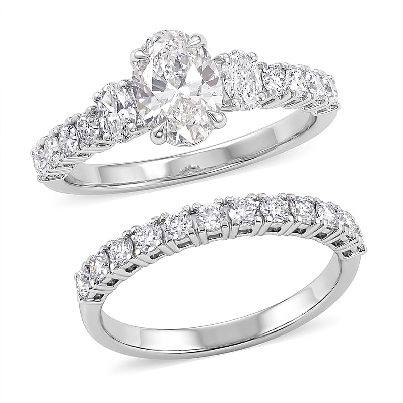 Luxuriant Lab Grown Diamond G-H SI1 2.15 ctw Set of 2 Ring in Sterling Silver (Size 7.0)