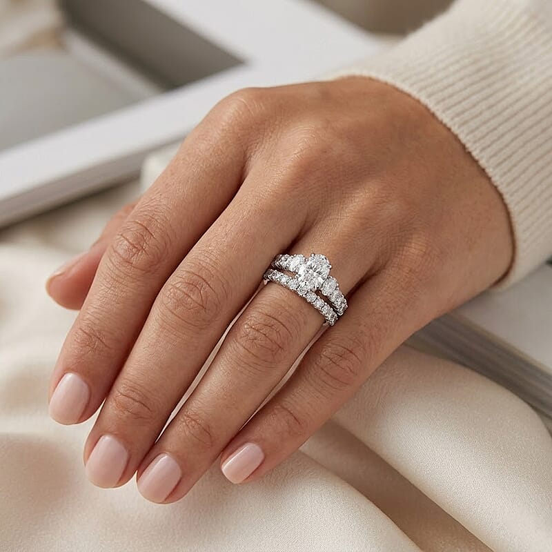 Luxuriant Lab Grown Diamond G-H SI1 2.15 ctw Set of 2 Ring in Sterling Silver (Size 7.0)