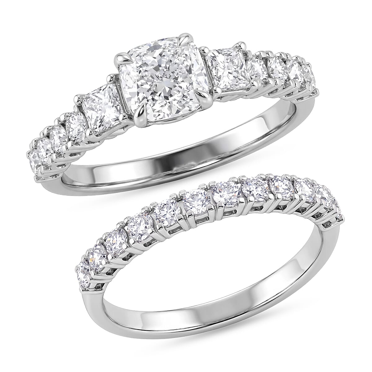 Luxuriant Lab Grown Diamond G-H SI1 2.10 ctw Set of 2 Ring in Sterling Silver (Size 6.0)