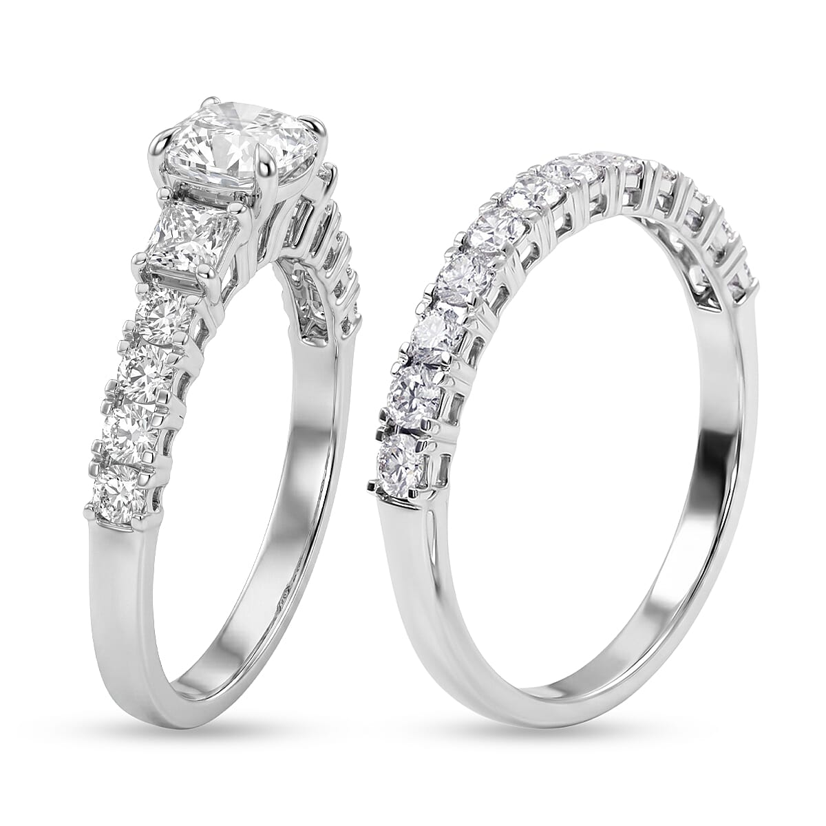 Luxuriant Lab Grown Diamond G-H SI1 2.10 ctw Set of 2 Ring in Sterling Silver (Size 7.0) image number 3
