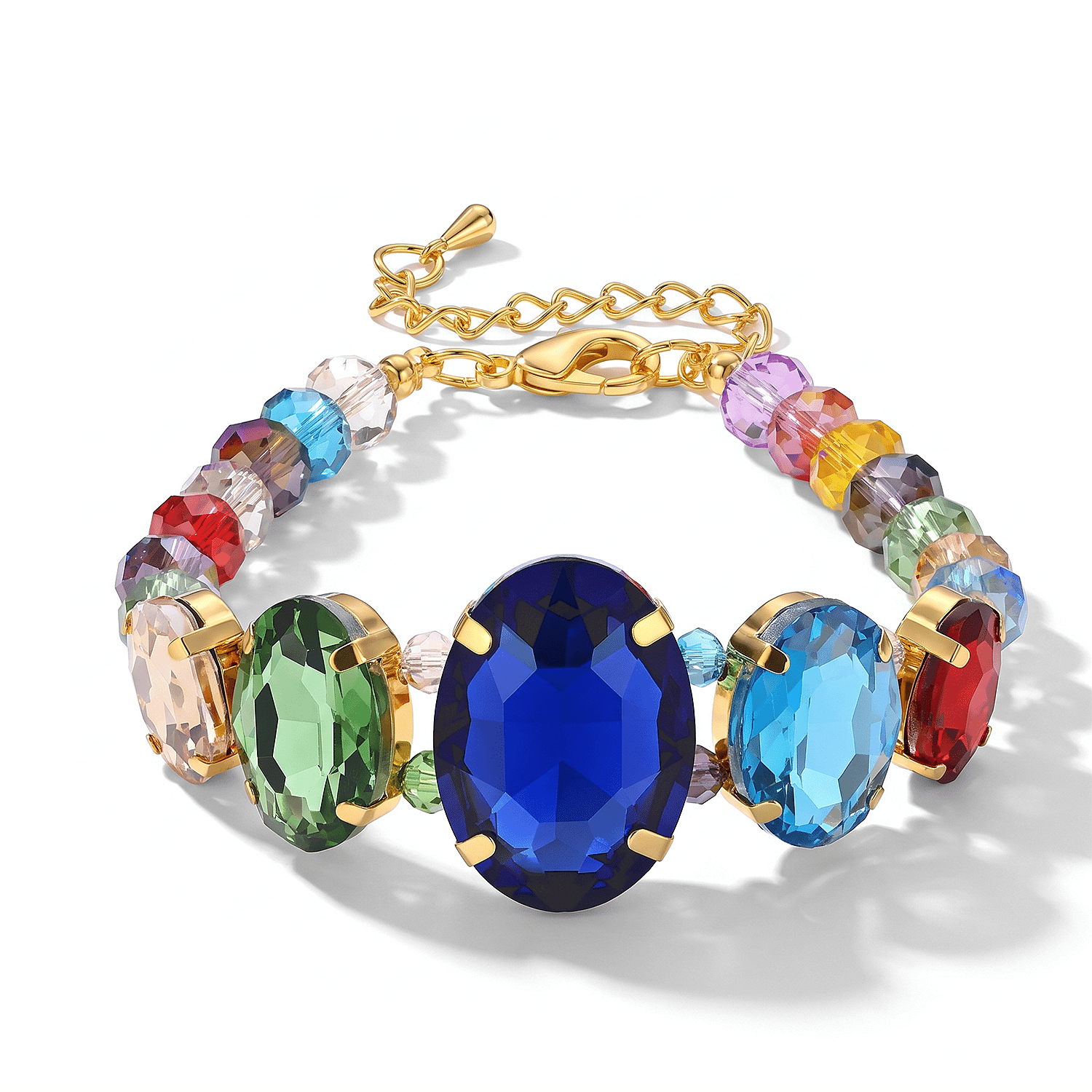 Austrian Multi Crystal and Multi Glass Set of 2 Bracelet (7.50-9.50In) and Earrings in ION Plated YG Stainless Steel