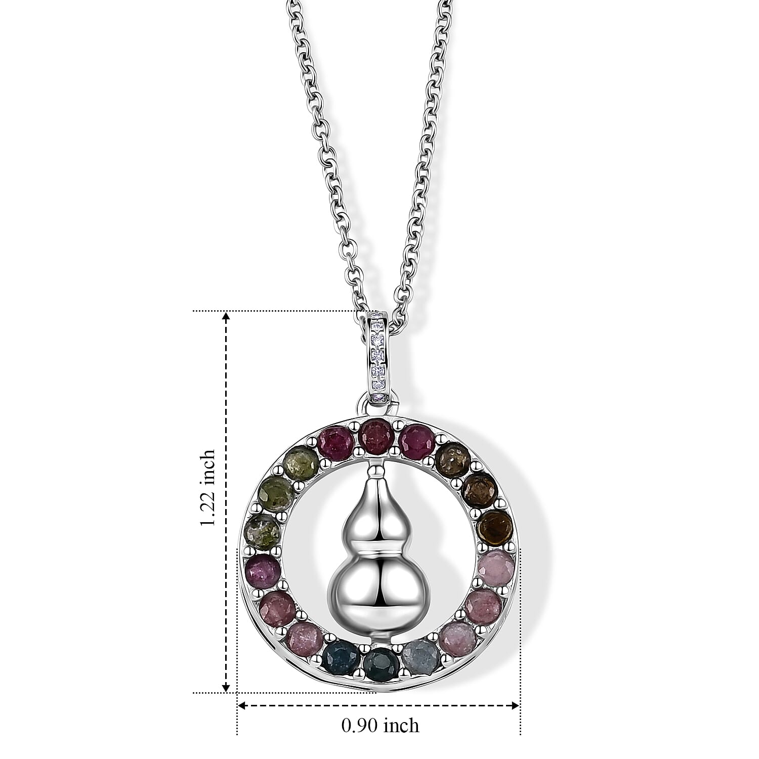 Multi-Tourmaline and Simulated Diamond 5.00 ctw Pendant in Silvertone with Stainless Steel Necklace (20 Inches)