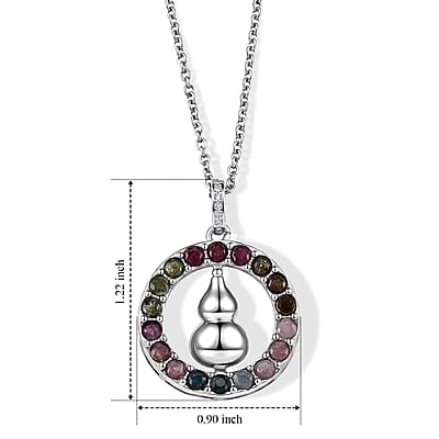 Multi-Tourmaline and Simulated Diamond 5.00 ctw Pendant in Silvertone with Stainless Steel Necklace (20 Inches)