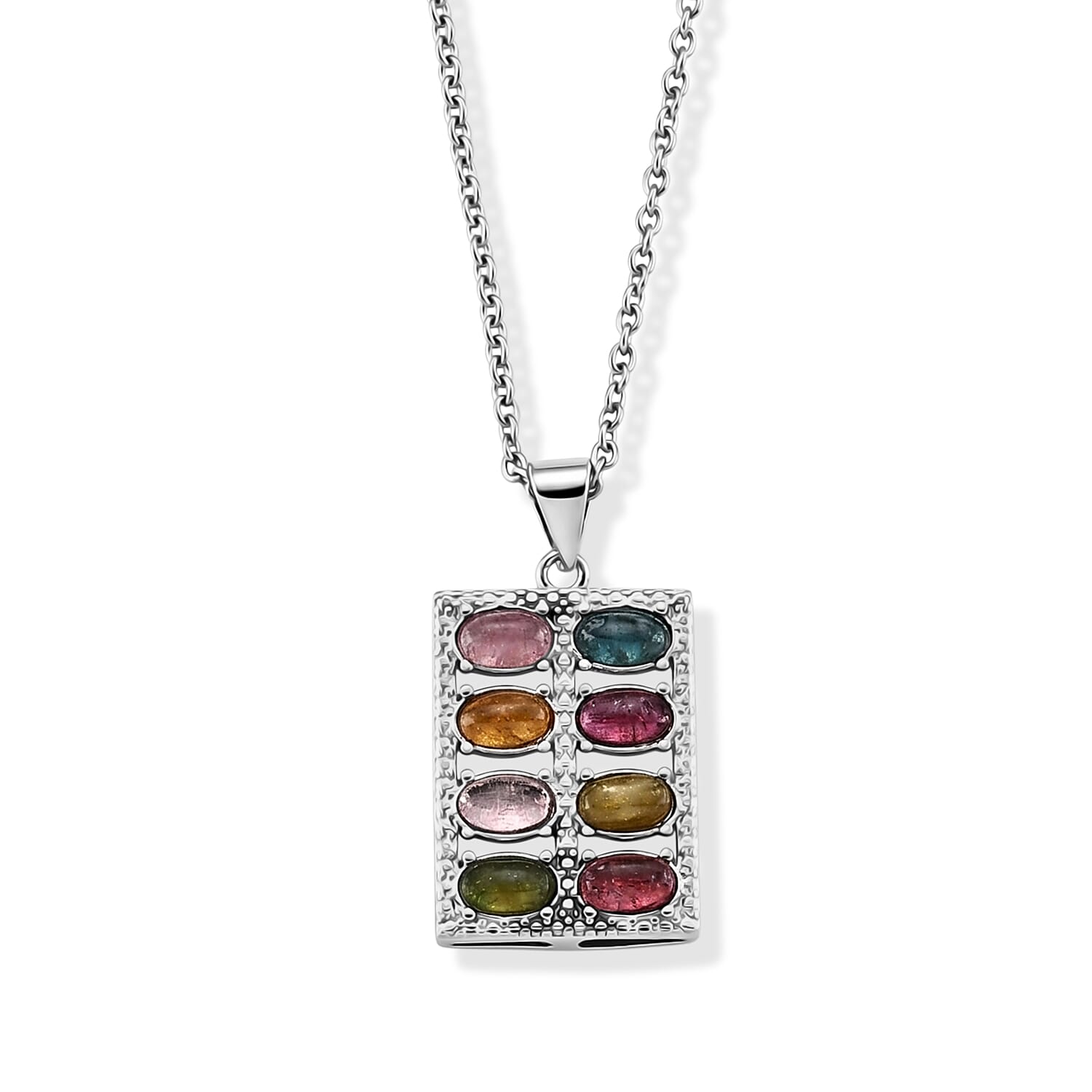 Multi-Tourmaline 2.00 ctw Pendant in Silvertone with Stainless Steel Necklace (20 Inches)