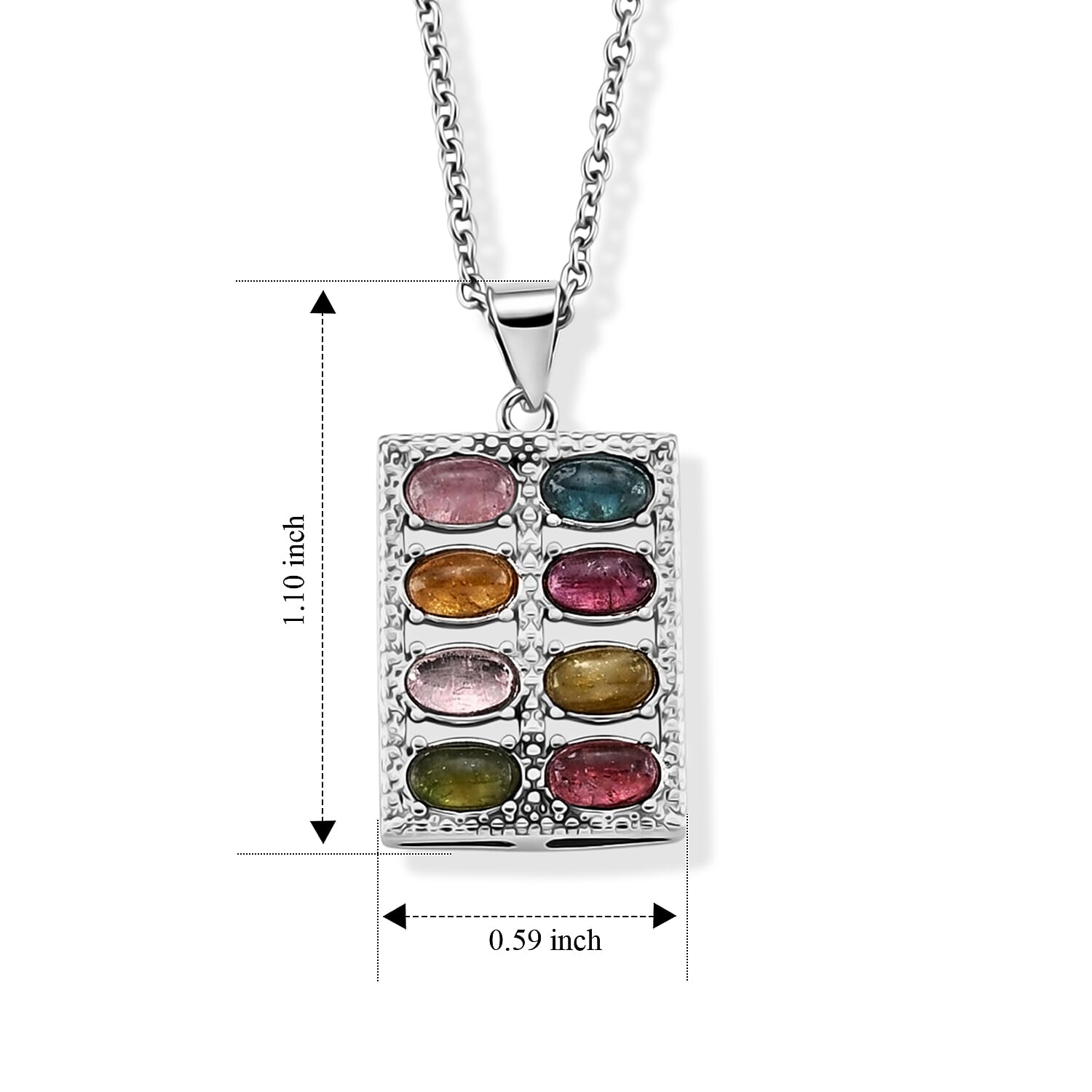 Multi-Tourmaline 2.00 ctw Pendant in Silvertone with Stainless Steel Necklace (20 Inches)