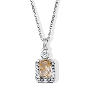 Golden Rutilated Quartz and Simulated Diamond 4.00 ctw Beaded Necklace in Silvertone (20 Inches)