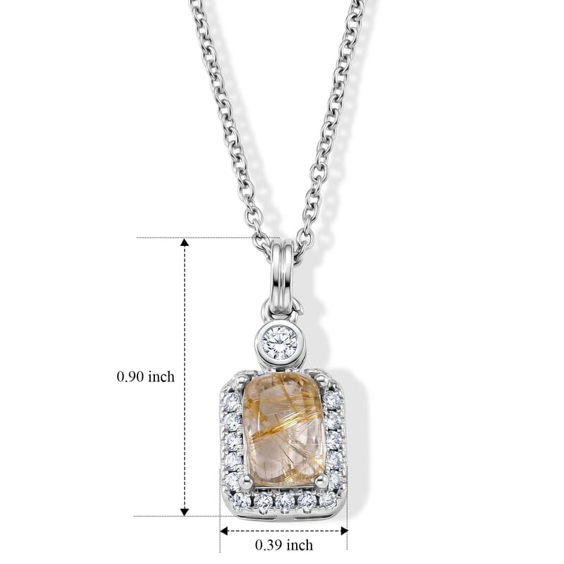 Golden Rutilated Quartz and Simulated Diamond 4.00 ctw Pendant in Silvertone with Stainless Steel Necklace (20 Inches)