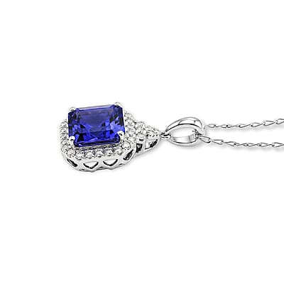 Certified & Appraised Rhapsody Asscher Cut AAAA Tanzanite and Diamond E-F VS 3.85 ctw Pendant Necklace in 950 Platinum 20 Inches