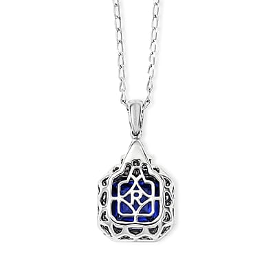 Certified & Appraised Rhapsody Asscher Cut AAAA Tanzanite and Diamond E-F VS 3.85 ctw Pendant Necklace in 950 Platinum 20 Inches
