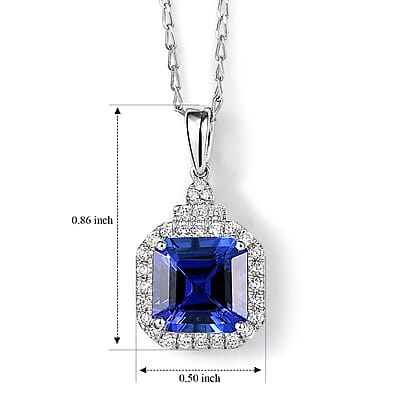 Certified & Appraised Rhapsody Asscher Cut AAAA Tanzanite and Diamond E-F VS 3.85 ctw Pendant Necklace in 950 Platinum 20 Inches