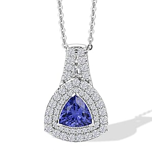Certified & Appraised D'Joy Premium Tanzanite and Moissanite 2.00 ctw Pendant Necklace in Rhodium Over Sterling Silver 18 Inches 