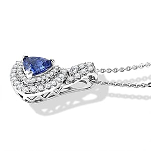 Certified & Appraised D'Joy Premium Tanzanite and Moissanite 2.00 ctw Pendant Necklace in Rhodium Over Sterling Silver 18 Inches 