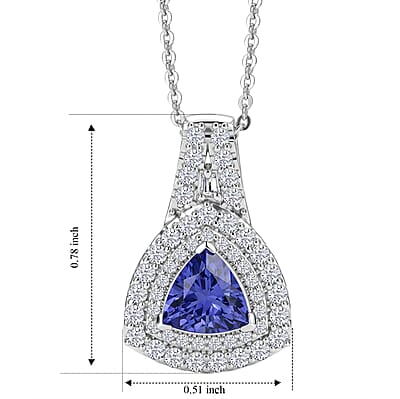 Certified & Appraised D'Joy Premium Tanzanite and Moissanite 2.00 ctw Pendant Necklace in Rhodium Over Sterling Silver 18 Inches