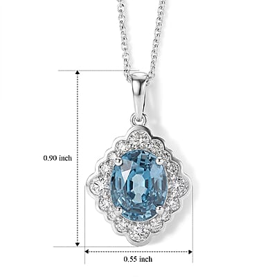 Certified & Appraised AAA Cambodian Blue Zircon and Luxuriant Lab Grown Diamond G-H SI 4.00 ctw Pendant Necklace in 10K White Gold 20 Inches