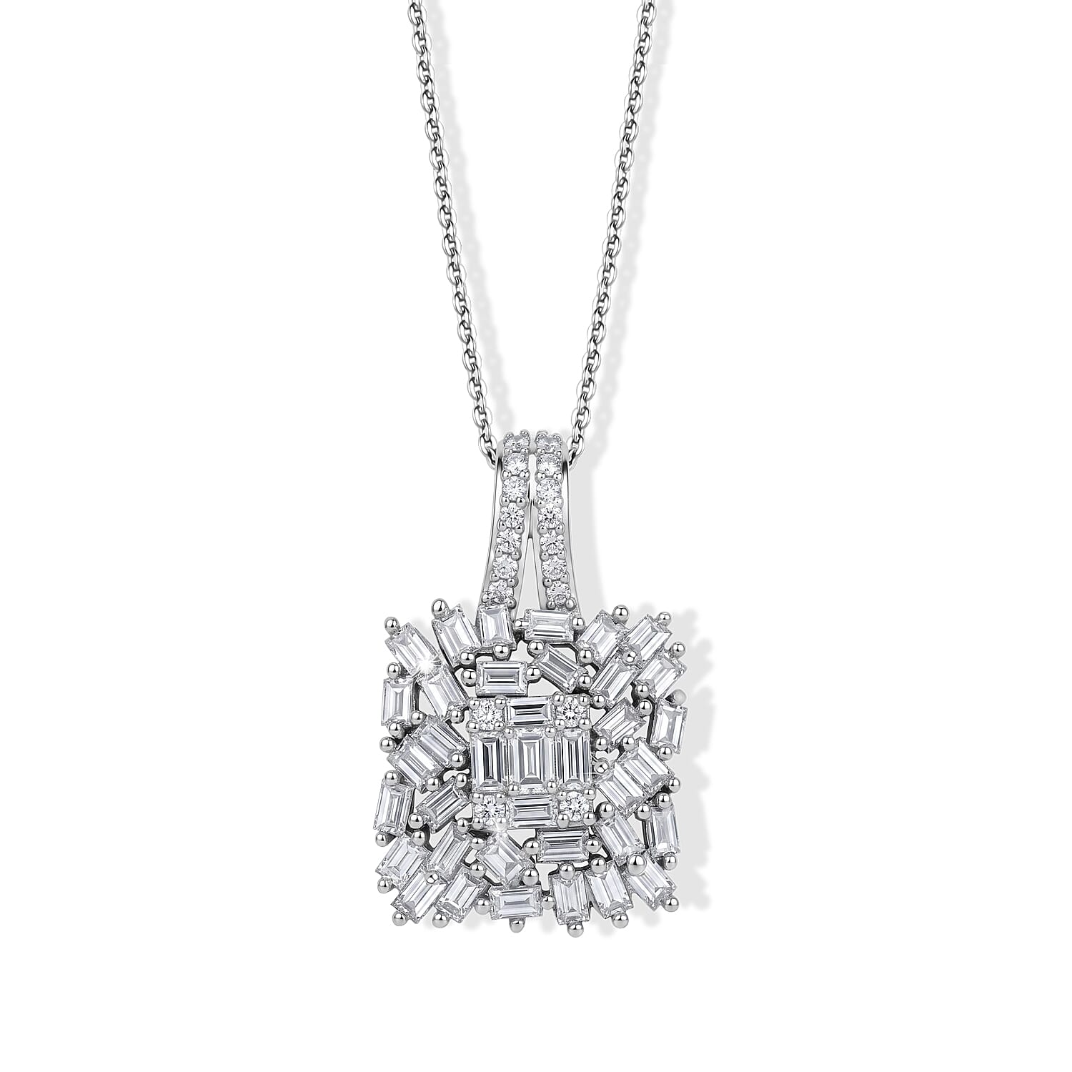 Luxuriant Lab Grown Diamond G-H SI 1.50 ctw Pendant Necklace in Rhodium Over Sterling Silver 20 Inches
