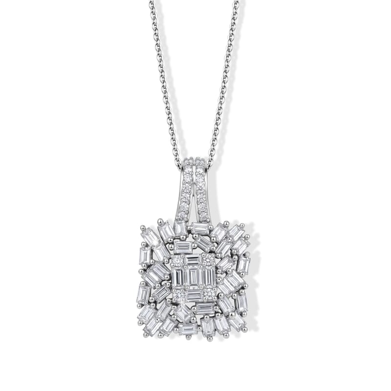Luxuriant Lab Grown Diamond G-H SI 1.50 ctw Pendant Necklace in Rhodium Over Sterling Silver 20 Inches