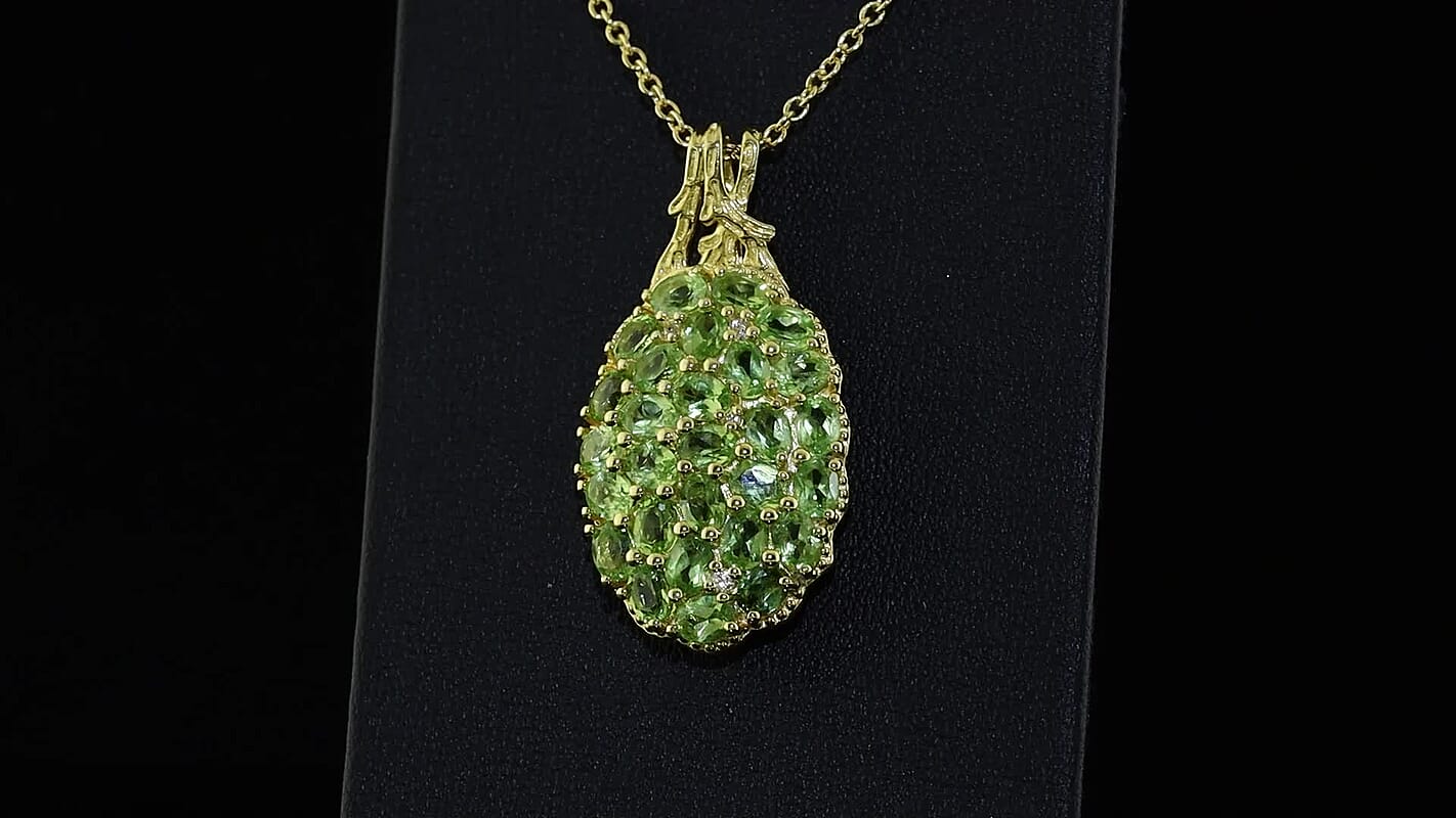 EverTrue Hebei Peridot, White Zircon Pendant in 18K YG Plated with ION Plated YG Stainless Steel (20 Inches) 5.20 ctw