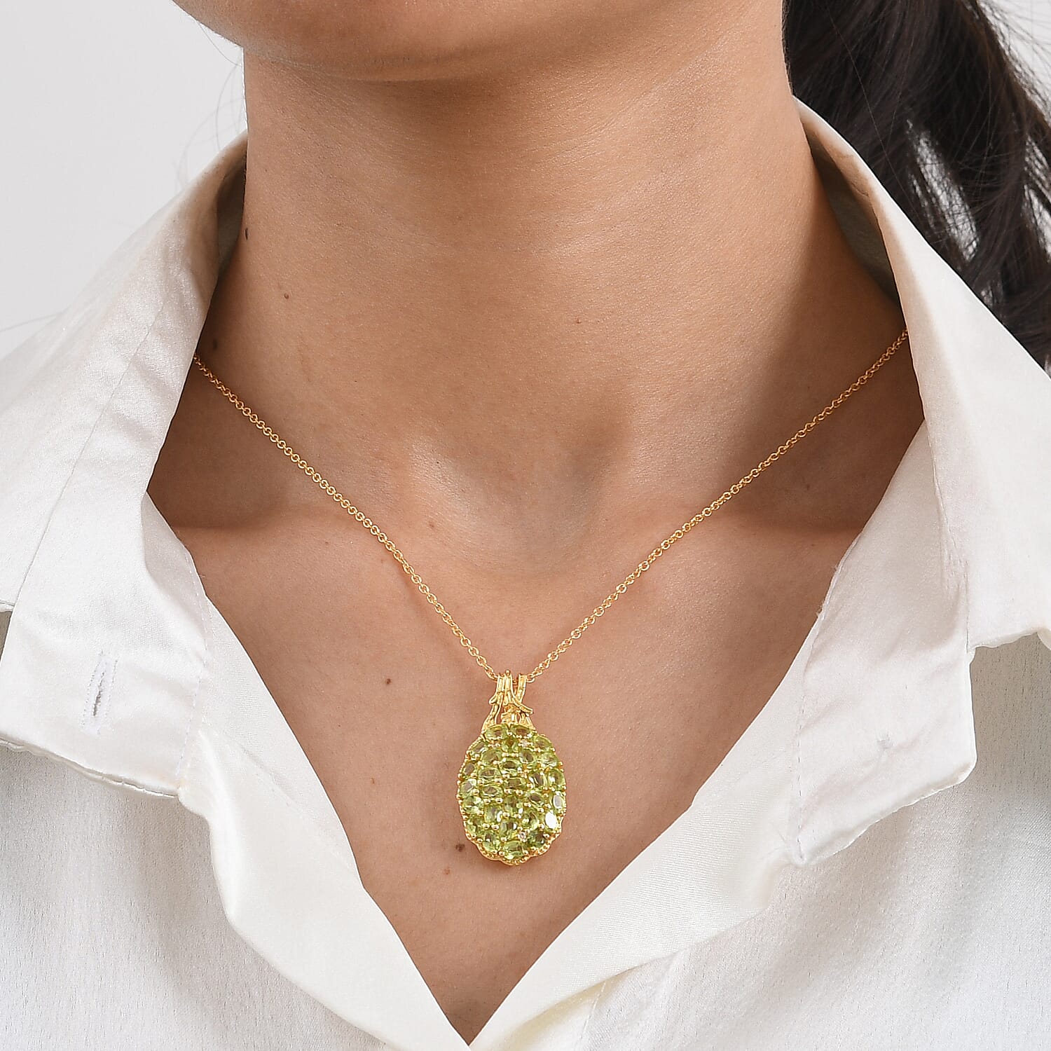 EverTrue Hebei Peridot and White Zircon 5.20 ctw Pendant in 18K YG Plated with ION Plated YG Stainless Steel (20 Inches)