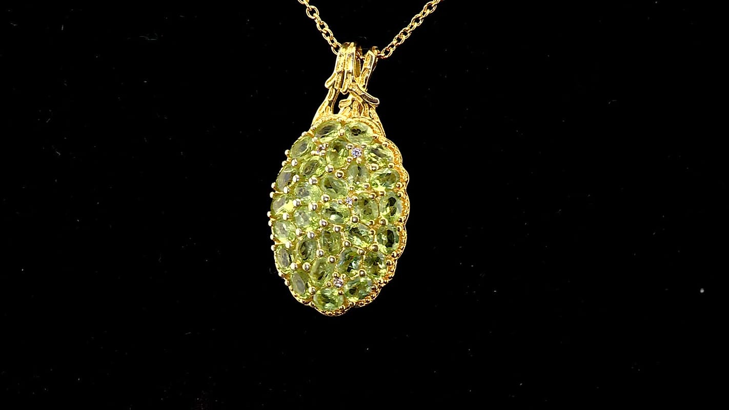 EverTrue Hebei Peridot, White Zircon Pendant in 18K YG Plated with ION Plated YG Stainless Steel (20 Inches) 5.20 ctw
