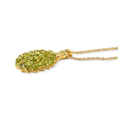 EverTrue Hebei Peridot and White Zircon 5.20 ctw Pendant in 18K YG Plated with ION Plated YG Stainless Steel (20 Inches)