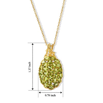 EverTrue Hebei Peridot and White Zircon 5.20 ctw Pendant in 18K YG Plated with ION Plated YG Stainless Steel (20 Inches)