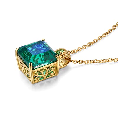 EverTrue Peacock Quartz (Triplet) and Chrome Diopside 9.75 ctw Peacock Horizon Pendant in 18K YG Plated with ION Plated YG Stainless Steel Necklace (20 Inches)