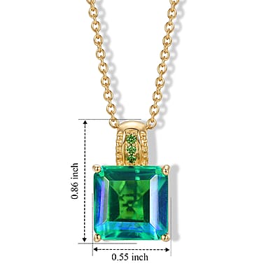 EverTrue Peacock Quartz (Triplet) and Chrome Diopside 9.75 ctw Peacock Horizon Pendant in 18K YG Plated with ION Plated YG Stainless Steel Necklace (20 Inches)