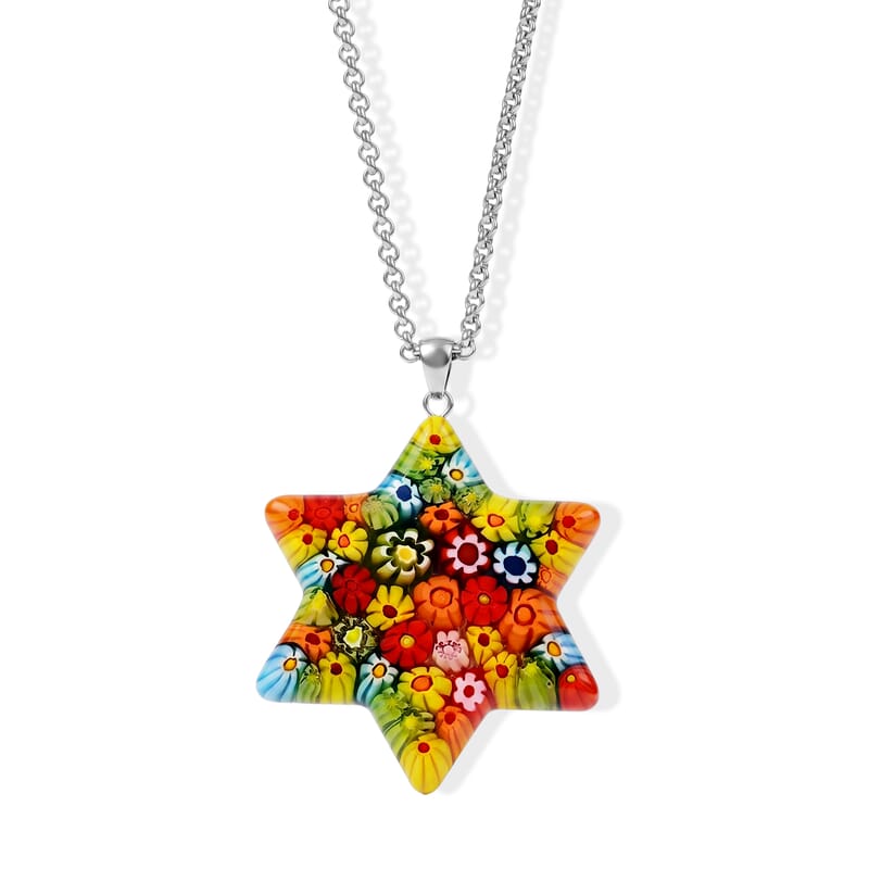 Multi Murano Style Celestial Star Pendant Necklace (20-22 inches) in Stainless Steel