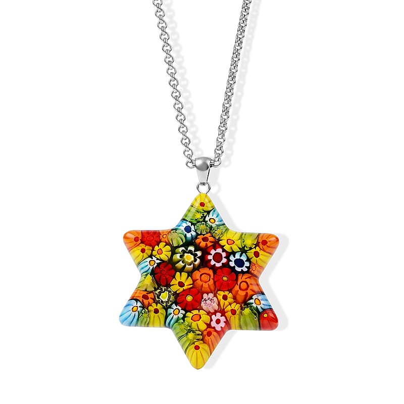 Multi Murano Style Celestial Star Pendant Necklace (20-22 inches) in Stainless Steel